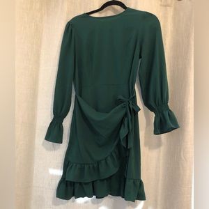 Green mini dress, faux wrap